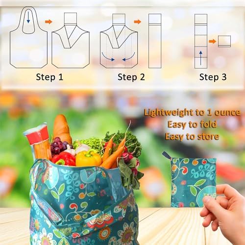 Tote Bag, 4 Pack 50Lbs Reusable Grocery Bags Gift For Women, Bulk Foldable Shopping Totes With Handles, Stylish Large Boho Tote Bags, Portable Market Cloth Storage Bags, Lightweight Heavy Duty