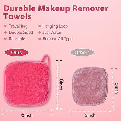 Makeup Remover Cloth, 6" x 6" Make Up Towels Reusable Face Cloth for Washing Face, 12 Pack Makeup Remover Pads Microfiber Face Washcloth with Mesh Bag, Just Water, Grey/Purple/Pink