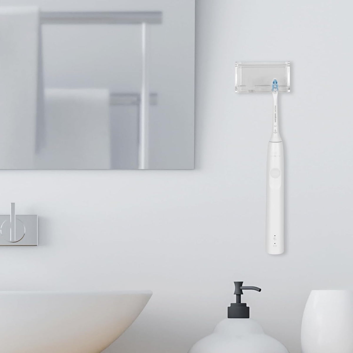 2 Pack Toothbrush Holder Wall Mounted with Cover for Bathroom, 2 Slots Toothbrush Storage Organizer for Shower, Self Adhesive Toothbrush Hanger Rack for Dorm, Cabinet (Clear)