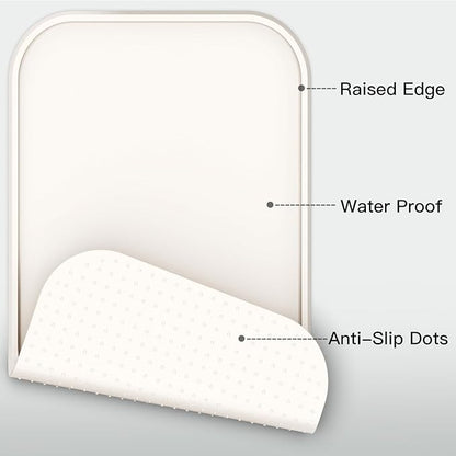 Feedoo Pet Feeding Mat [Warped Resistant Raised Edge], Water-Proof Silicone Placement for Food Water Bowls, Anti-Slip Base Protect Floor, BPA-Free&Dishwasher-Safe [23.5x13.5inch Large, White Sand]