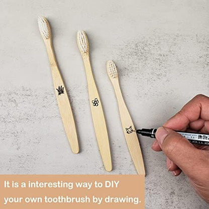 SEVENHEAD 2 PCS Bamboo Toothbrushes With Soft Bristles for Adults - Natural Biodegradable BPA Free Eco-Friendly Wooden Black Toothbrush