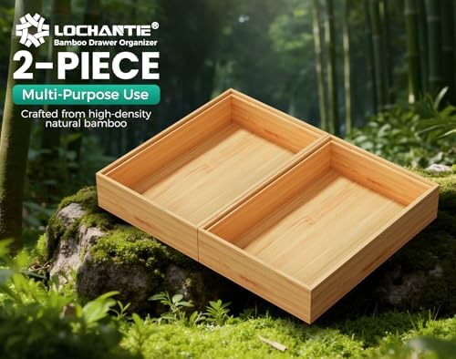 Bamboo Kitchen Drawer Organizer Boxes 9" x 6" Stackable Wooden Organizers