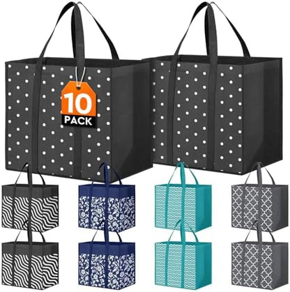 10 Pack Reusable Grocery Bags Waterproof Tote Bags for Shopping Groceries