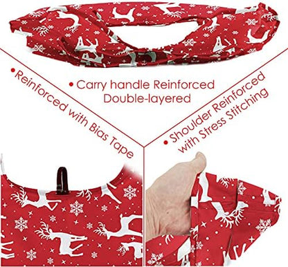 BeeGreen Christmas Reusable Grocery Bags 10 Pack Reusable Shopping Bags Bulk Christmas Gifts Tote Bags with Zipper Storage Pouch Elastic Band Foldable-Machine Washable