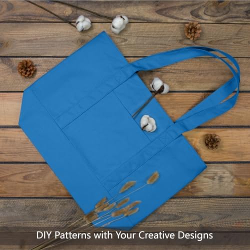 TOPDesign 1-Pack Canvas Tote Bag with an External Pocket, Reusable Grocery Shopping Bag, Top Zipper Closure, Daily Essentials (Ocean Blue)