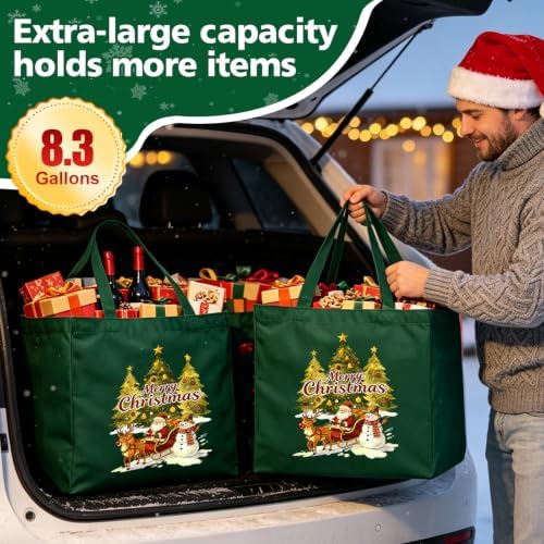 Christmas Canvas Tote Bags with Handles, Large Merry Christmas Shopping Bag
