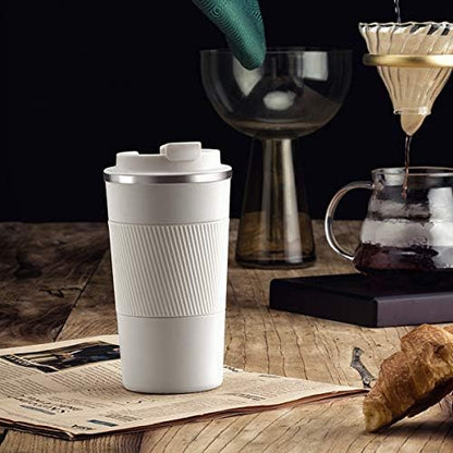 YINJOYI 17oz Travel Coffee Cups Insulated Mug Thermal Tumbler to Go with Lid Leak Proof Reusable Stainless Steel Coffee Mug Spill Proof for Hot and Iced Cold Drinks (White, 510ml)