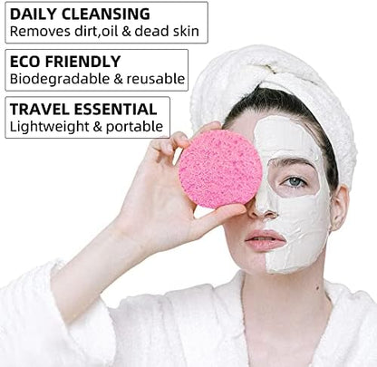 60-Count Compressed Facial Sponges|100% Natural Kickleen Cellulose Cosmetic Spa Sponges for Daily Facial Cleansing|Makeup and Mask Removal | Exfoliating | Skin Massage | Pore Exfoliation(Pink)