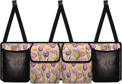 Trunk Organizer Oxford Cloth Car Storage Organizer Keep the Car Clean and Tidy Washable Car Trunk Organizers for Women, Easy to Install and Clean, Tulip Pattern