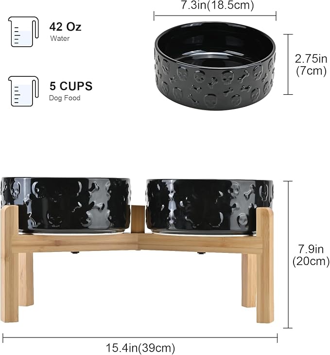 SPUNKYJUNKY Elevated Dog Bowls Ceramic, 7.3'' Dogs Food Water Bowls Raised - 42