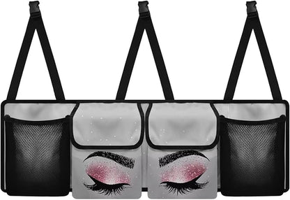 Pink Eyelash Trunk Organizer Car Women Large Capacity Car Back Seat Organizer Collapsible Cargo Bag,Space Saving Expert