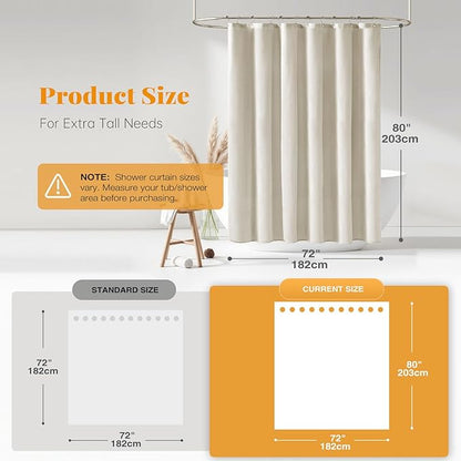 BTTN Fabric Shower Curtain, Linen Textured Heavy Duty Polyester Cloth Shower Curtain Set with Plastic Hooks, Light Cream, 72" W x 84" L (Pack of 1)