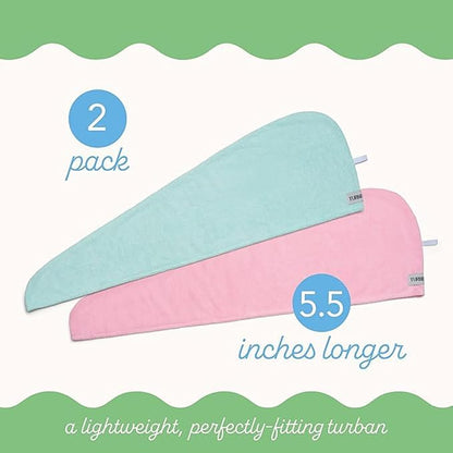 Turbie Twist 2-Pack Extra Long Microfiber Hair Towel for Beauty, Travel, Gifting - Hair Wrap Turban for Long & Thick Hair - Premium Personal Care - White & White