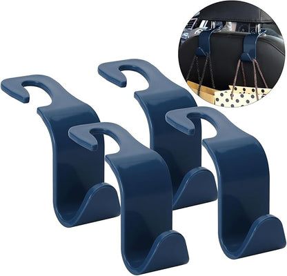Soleebee 4 Pack Car Headrest Hooks - Universal Auto Hooks, Back Seat Hangers, Storage Organizer (Navy Blue)