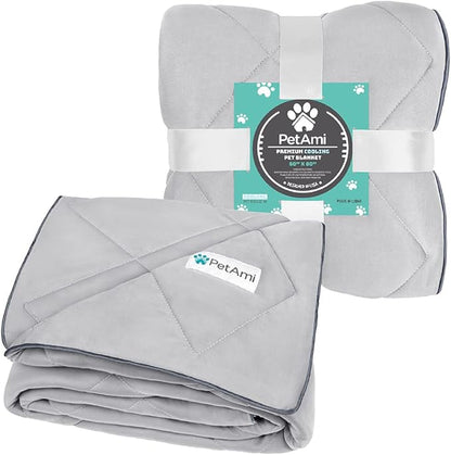 PetAmi Premium Cooling Dog Blanket | Lightweight Fluffy Pet Throw Blanket Bed Cover for Dogs, Cat, Puppies | Pet Blanket Furniture Protector Couch Sofa | Reversible Fuzzy Cozy | 60x80, Light Grey