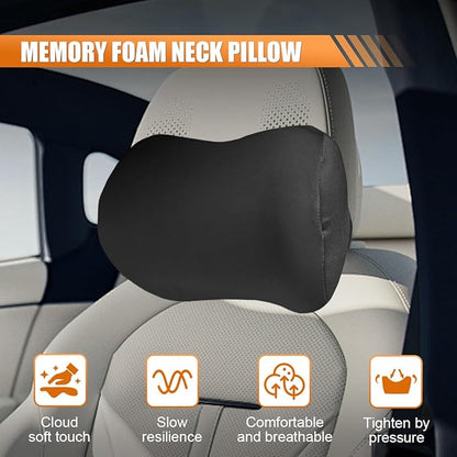 Car Headrest Pillow for Driving - Memory Foam Soft Automotive Neck Support Pillow Cushion with Adjustable Strap - Comfortable Car Seat Headrest Pillow for Neck Pain Pressure Relief (Black)