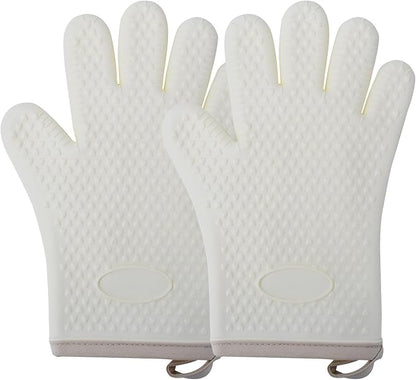 Silicone Oven Mitts Ven Gloves with Fingers Pot Holders and Oven Mitts Heat Resistant Kitchen Baking Cooking Barbecue Accessories 2 Pack White