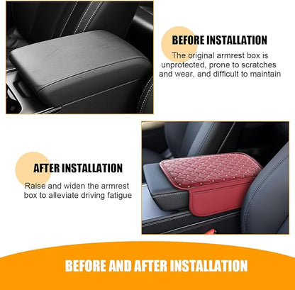 Bling Car Center Console Cover, Leather Crystal Rhinestone Vehicle Armrest Cushion Pad with Side Storage Bags, Scratch Resistant Auto Middle Console Protection Mat, Universal Fit (Wine Red)