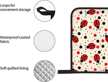 Ladybugs Oven Mitts and Pot Holders 4 Pcs Set Oven Gloves and Potholders for Cooking Microwave BBQ Baking Grilling