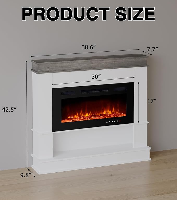 Electric Fireplace with Mantel, Freestanding Fireplace Heater with 30" Insert