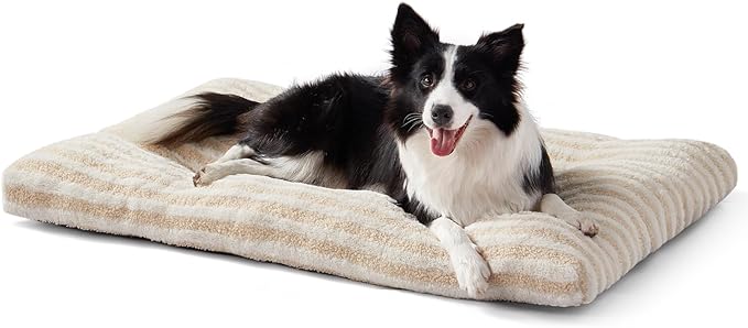 FURTIME Washable Dog Bed Large Sized Dogs, Deluxe Dog Crate Beds Comfy Fluffy Kennel Pad Anti-Slip Pet Sleeping Mat, Machine Washable Dogs Pillow, 35"x23"x3.5", White