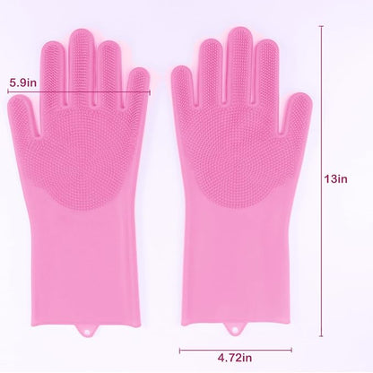 Yintoper Pet Grooming Gloves, Dog Bathing Gloves with High-Density Teeth, Heat Resistant Silicone Cat Hair Remover with Enhanced Five Finger Design, Bathing and Massaging for Dogs and Cats (Pink)
