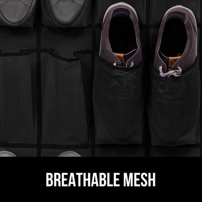 GORILLA GRIP Over the Door Shoe Organizer, 2 Pack, 24 Breathable Mesh Pockets, Space Saving Hanging Storage Holder, Closet Rack Hanger Holds Up to 40 lbs, Hangs on Closets, Shoes, Accessories, Black