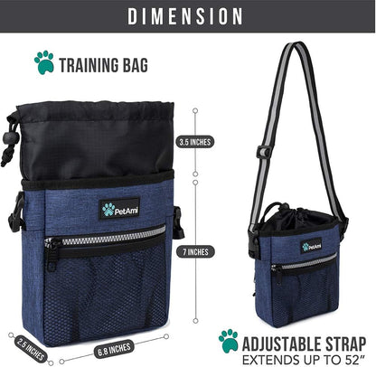 PetAmi Dog Treat Pouch, Pet Treat Pouch for Training, Dog Walking Bag Holder for Kibbles, Pet Food Toy, Dog Trainer Essentials Supplies, Poop Bag Dispenser, 3 Ways to Wear (Heather Navy)