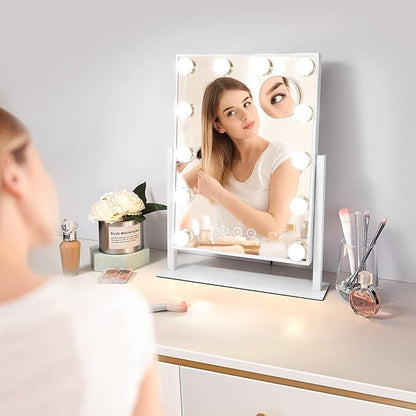 Vanity Makeup Mirror with Lights, 3 Color Lighting Modes Detachable 10X