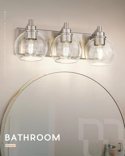 METWET Bathroom Light Fixtures, 3-Light Brushed Nickel Vanity Light, Modern