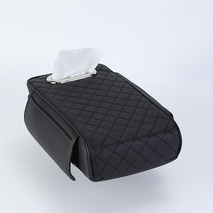 Upgraded Multi-Functional Car Center Console Cover, PU Leather Armrest Pad Cushion with Memory Foam Cushion, 2 Storage Pockets, Tissue Box Hole for Sedan Vehicles, 7 Colors (Black)
