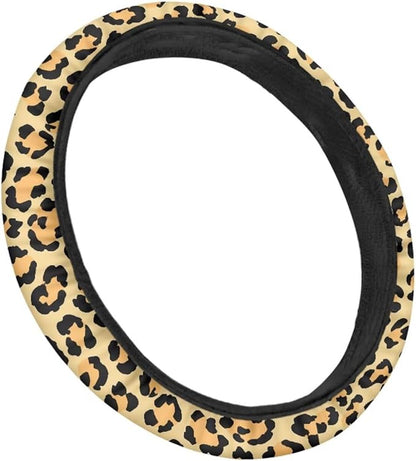 Universal Non-Slip Steering Wheel Cover, 15-inch Polyester Material Driving Accessories, Adjustable for Car and Truck(Retro Yellow Leopard Print)