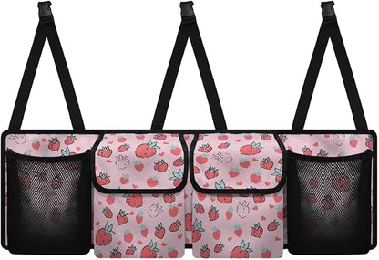 Strawberry Car Trunk Organizer, Novelty Car Accessories Marble Car Organizer for SUV/Truck/MPV, Hanging Car Storage Organizer with 4 Pocekts, Frees Trunk Floor, Sturdy Space Saving Expert