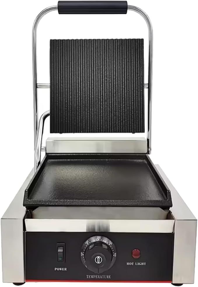 Commercial Panini Press With Grooved Grill Sandwich Maker Machine Electric