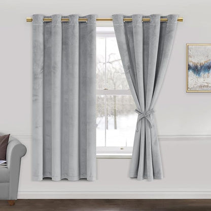 JIUZHEN Silver Grey Velvet Curtains 63 inch