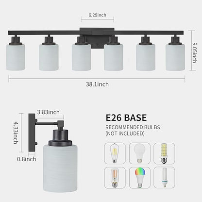 DIKAIDA 6-Light Black Vanity Lights, Matte Bathroom Lighting Fixtures
