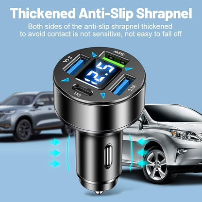 4-Port Fast Car Charger With Plug Outlet, LED Voltmeter, PD3.1, Super Port - Universal Cigarette Lighter USB Accessory Compatible With iPhone & Android (PD/Super)