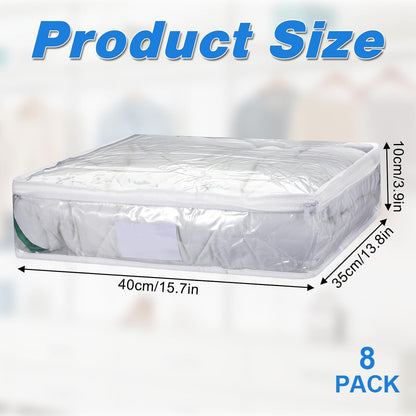 8 Pcs Clear Plastic Storage Bags with Zipper, 15.7 x 13.8 x 3.9 Inch Pvc Sweater Sheet Organizer Waterproof Zippered Clothing Storage Bags for Clothes, Linen, Pillow, Sheets, Blankets