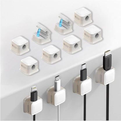 12 Pack Cable Management Clips - M-Xeotei 2-in-1 (Magnetic and Adhesive) Multi-Surface Cable Organizer for Metal/Wood/Plastic, Space Saving Switchable Base Works on Desk/Car/Home/Office (White)
