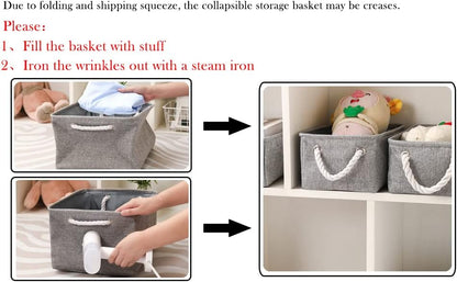 combocube 11.8 x 7.8 x 5.1 Inch Fabric Storage Bins for Shelves, Linen Storage Organizer Storage Basket with Ropes for Laundry, Home, Closet, Office, Clothes, Toys Organizer