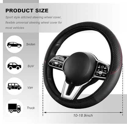Car Steering Wheel Cover, 15 Inch Carbon Fiber Elastic Vehicle Steering Wheel Protector, Breathable Leather Auto Wheel Covers for Women Men, Interior Car Accessories (Black, AD)