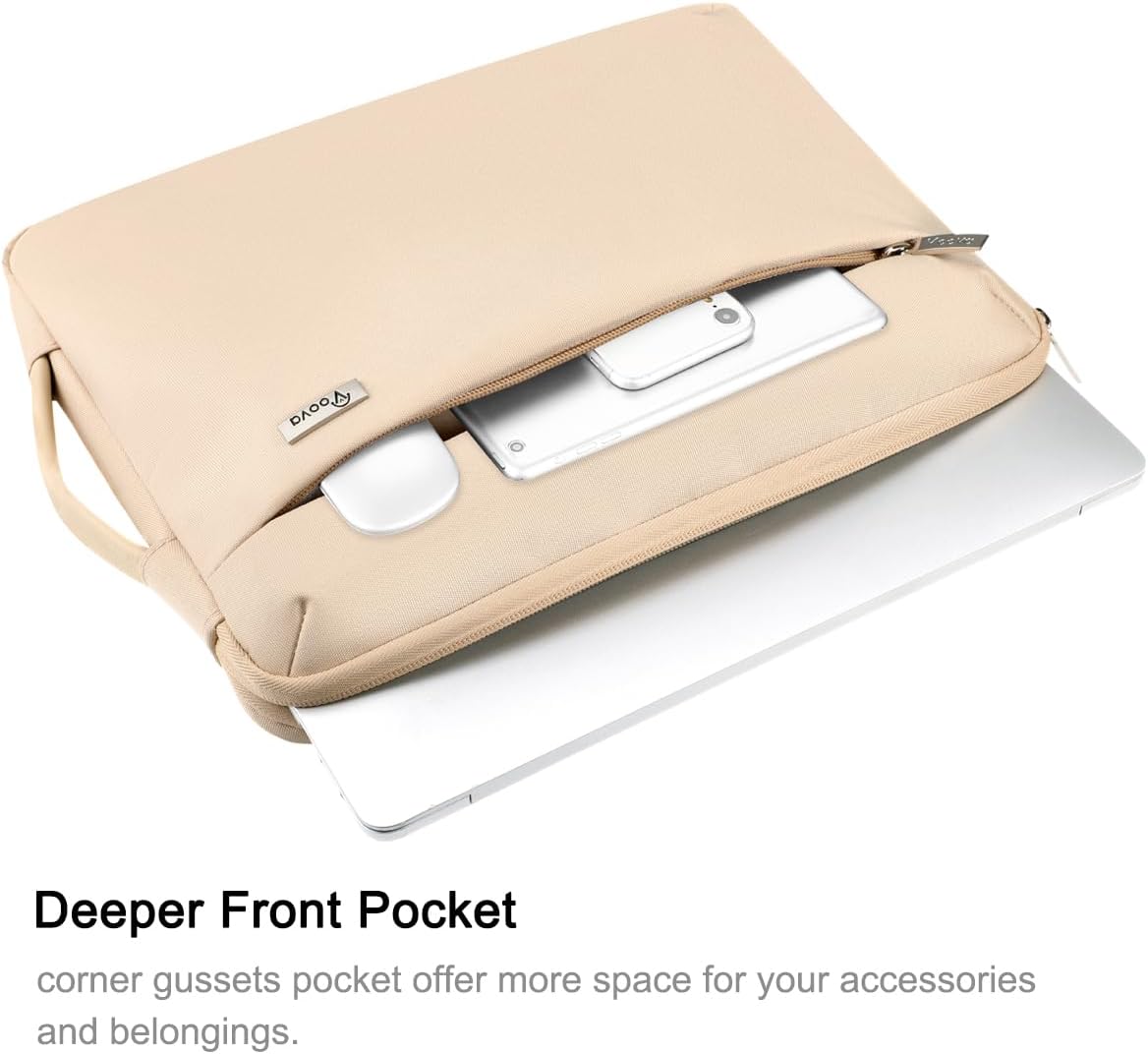 Voova Laptop Sleeve Case 14 15 Inch with Handle, 360° Protective Waterproof Slim Computer Bag Cover Compatible with MacBook Air 15 M2/M3/M4 2024-2025, MacBook Pro 14/15, Hp Chromebook 14, Beige