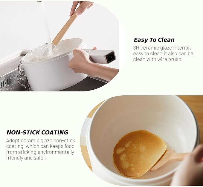 olakys. Electric Hot Pot, 1.5L Mini Hot Pot, Ceramic Glaze Non-stick Portable
