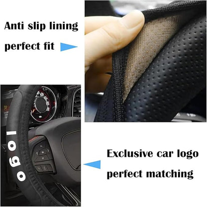 Black Leather Steering Wheel Cover,Elastic Breathable Design,Universal 14-15 Inch Compatible with Silverado 1500 Sierra 1500 Ram 1500 Car Accessories
