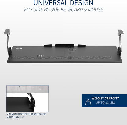 VIVO Large Under Desk 34 x 11 inch Computer Keyboard and Mouse Tray with Swinging Height Adjustment, 12 Settings, Platform Drawer for Typing, Black, MOUNT-KB34S