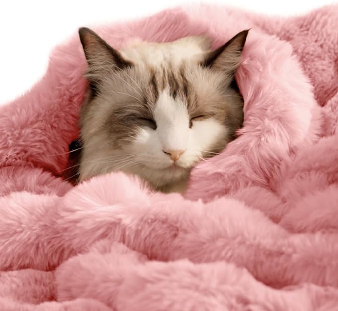 SOMAHE Self-Warming Cat Blanket for Indoor Cats & Small Dogs, Dual-Side Sherpa Plush Throw, Anti-Static Shared Couch Mat for Crate & Travel, Machine Washable No Shrink, 28x22 Inch Pink