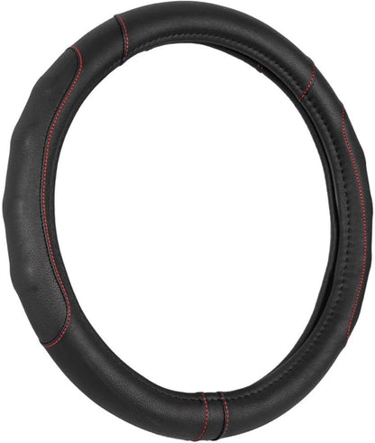 Motor Trend Ergonomic Steering Wheel Cover/Protector for Small Size Steering Wheels in Cars, SUVs, Boats (13.5-14.5") - Grip Drive Pro Comfort Grip (Black/Red Stitching)
