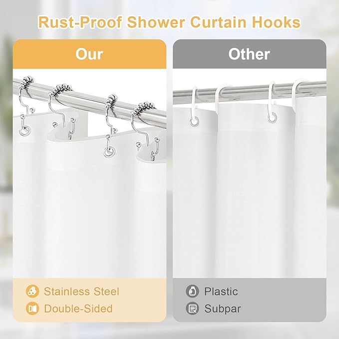 Craidlela 3 in 1 Shower Curtain Set, Grey Waffle Shower Curtain and PEVA Liner Set with 12 Stainless Steel Shower Curtain Hooks, Gray Waterproof Fabric Shower Curtains for Bathroom, 72 W x 72 H