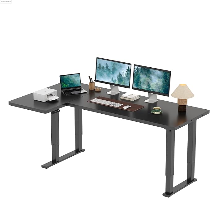SANODESK 4-Leg L Shaped Standing Desk, Electric Height Adjustable Desk