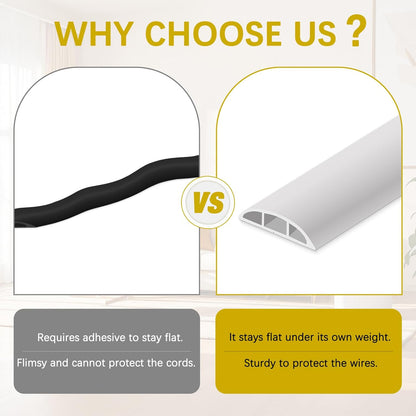 Floor Cord Cover 3.3FT Cord Covers for Wires on Floor Protect Wires & Prevent Trip Hazards, Easy to Cut for Home, Office, School, Concerts, Cavity W0.6in x H0.32in